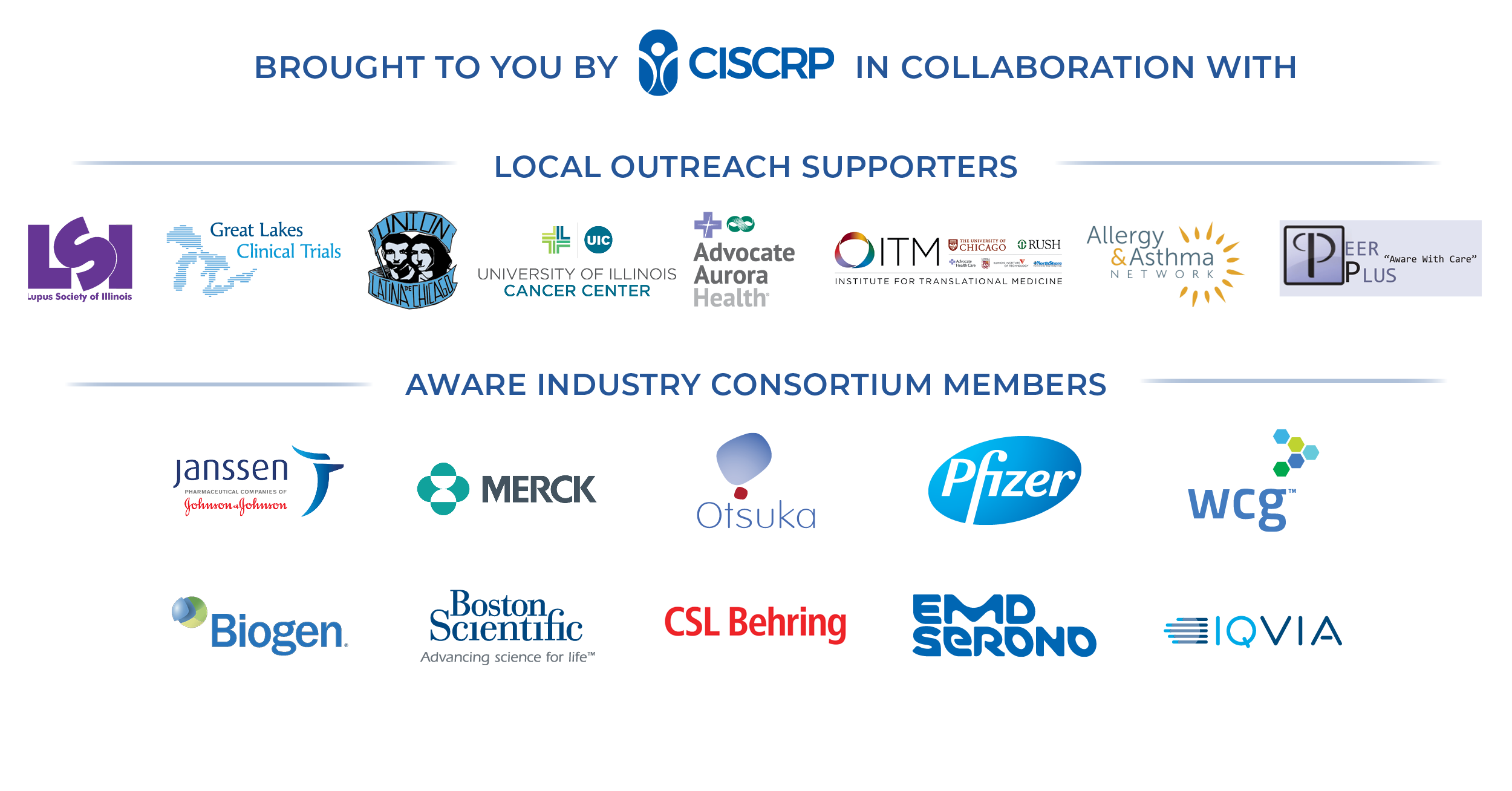 AWARE for All - Chicago is brought to you by CISCRP, local outreach supporters, and the AWARE Industry Consortium.